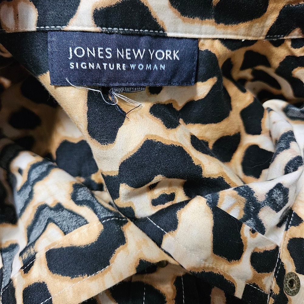 Jones New York Signature‎ Woman Leopard Print Button Up Shirt Long Sleeve Tan 1X - Picture 5 of 5